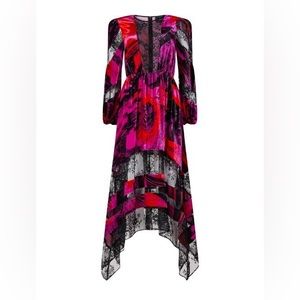 NWT BCBGMaxazria Cecilia Velvet Lace Dress Marble Magenta